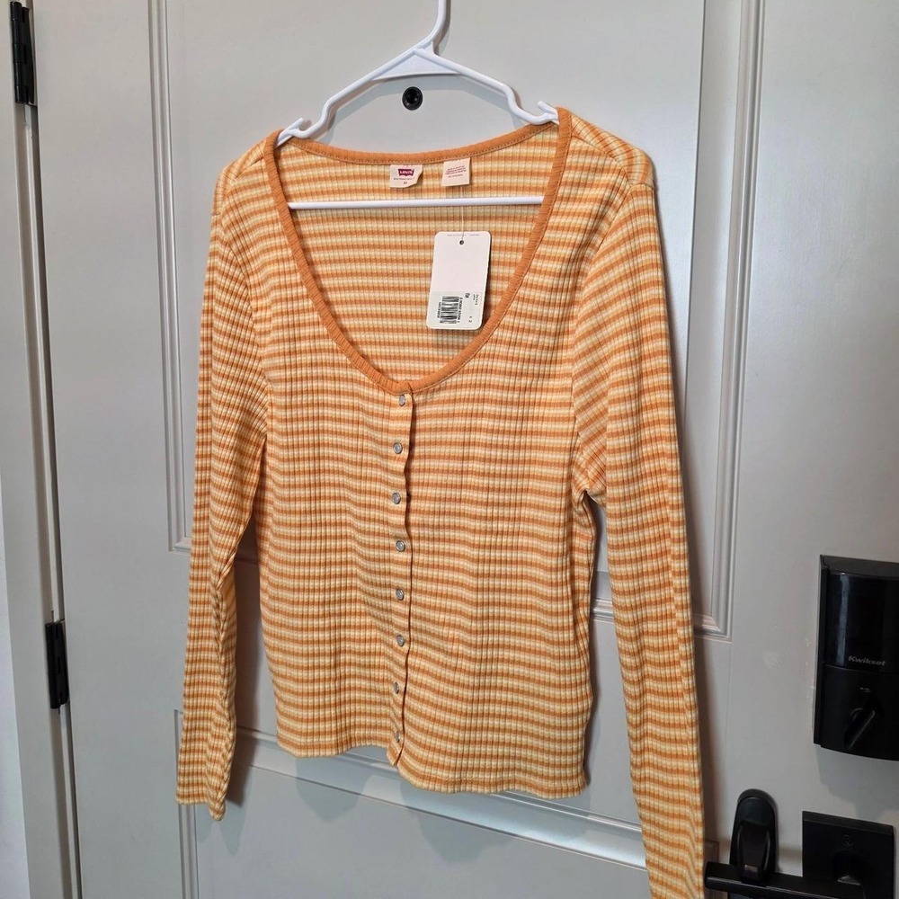 Levi's orange and yellow striped long sleeve button up shirt slim fit 2x